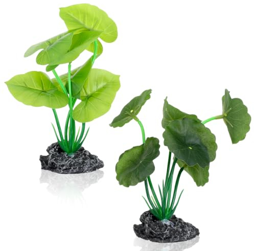 2Pcs Fish Tank Decorations Silk Aquarium Plants Aquarium Decor Plastic Leaf | 6inch Artificial Aquarium Plants with Driftwood Base for Betta Fish Tank Accessories, Goldfish Reptiles Reptile Decoration