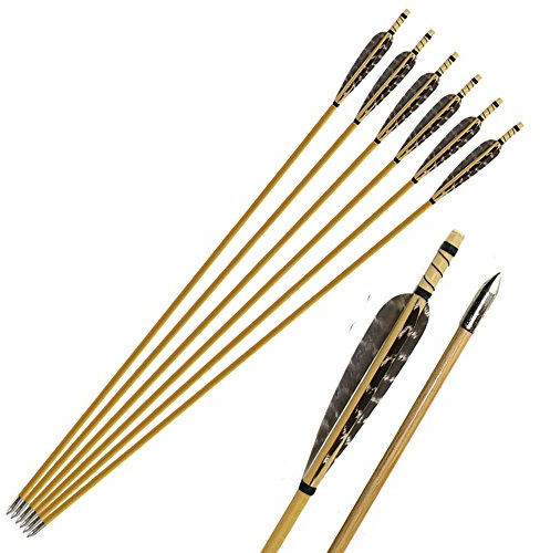Huntingdoor 6X32 Handmade Pura Tiro con L'Arco in Legno Freccia Fagiano Piuma del Tacchino Fletching Practice frecce Bersaglio con Silver Point per Ricurvo Tradizionale Arco o Longbow