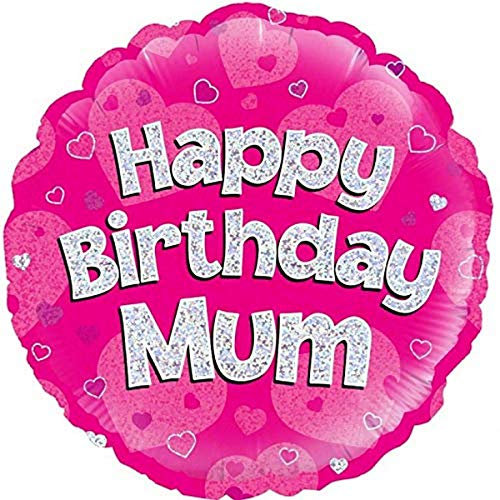 Happy Birthday Mum Pink Holographic Round Foil Balloon 45cm (18)