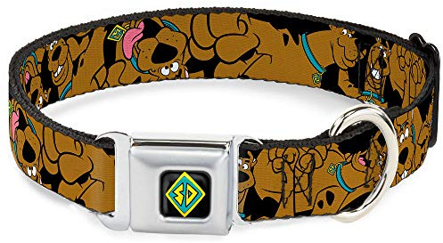 Scooby DOO Hundehalsband, mit Schnalle, stapelbar, 38,1 bis 66 cm, 2,5 cm breit, Schwarz | Scooby Doo Stacked Close Up Black Durable Metal Adjustable ID Tag Ring