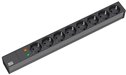 Bachmann Steckdosenleiste 19'' Zoll PDU 8-Fach mit Überspannungsschutz 1HE 2m Kabel Mehrfachsteckdose für Serverschrank Rack Schwarz 333.534 (inkl. 2X Befestigungswinkel und Schrauben)
