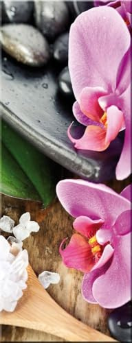 artissimo Bild aus Glas 30x80 cm Blumen AG9413A – modernes Glasbild Wandbild Hochformat, Wanddeko Wohnzimmer rosa, floral Zen Spa Stil