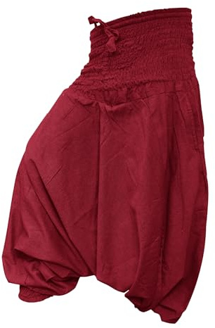 SHOPOHOLIC FASHION Liso Holgado Pantalones Harén Aladdin Hippy Pantalones, Mono - Granate, One Size