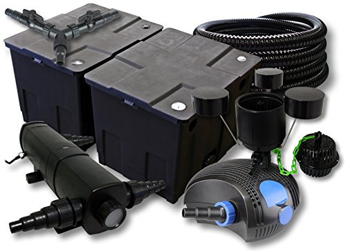 Set filtro SunSun per laghetto da 60.000l Chiarificatore 24W Pompa ECO 100W Tubo 25m Skimmer