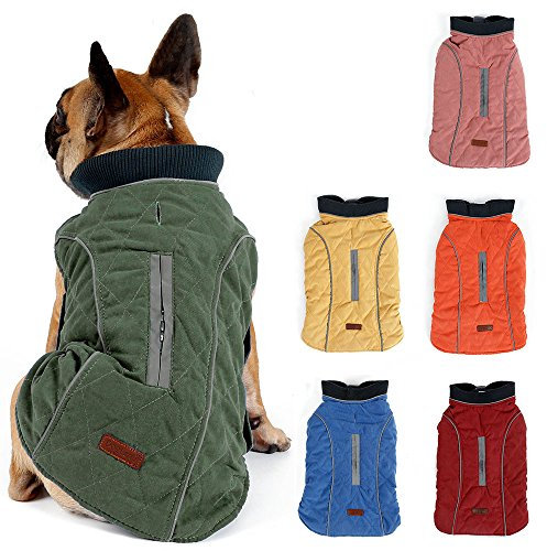 TFENG Reflektierend Hundejacke Brust 48-56cm, Rückenlänge 34cm Hundemantel Warm gepolstert Puffer Weste Welpen Regenmantel mit Fleece (Grün, M)