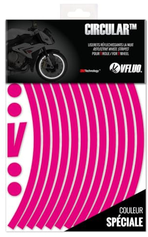 VFLUO - Kit Reflektierende Felgenrandaufkleber Motorrad, Aufkleber für 1 Rad 3M™-Technologie™, 360°-Kreis - Hohe Sichtbarkeit von der Seite – Diskret und Design – Einfache Installation