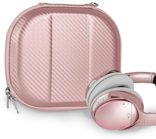 Geekria NOVA Headphones Case Compatible with Bose QC Ultra II, QC Ultra, QC45, QC 35 II, QC25, QCSE, Replacement Hard Shell Travel Carrying Bag with Cable Storage (Rose Gold)