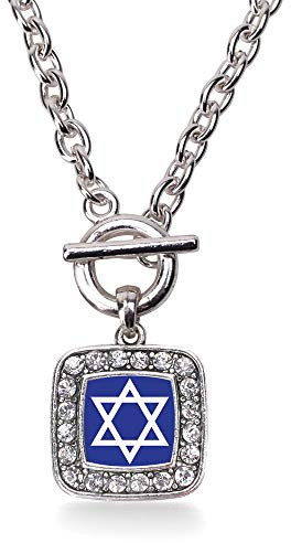 Inspired Silver - Star of David - Silver Toggle Necklace for Women - Square Pendant Necklace Jewelry Gift with Cubic Zirconia - Women's Necklace Charm with Toggle Clasp