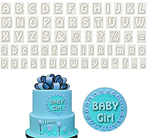 64 delar plast alfabet kaka skärare set, kakdekoration verktyg kex form, fondant skärare form, övre nedre fodral art deco brev avskiljning frimärken press, tårta brätte dekoration formar