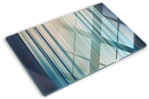 Tagliere in Vetro Temperato 80x52 cm Antigraffio con Piedini Antiscivolo Rettangolare Resistente al Calore Facile da Pulire da Cucina con Stampe Durevole e Igienico - Strisce blu