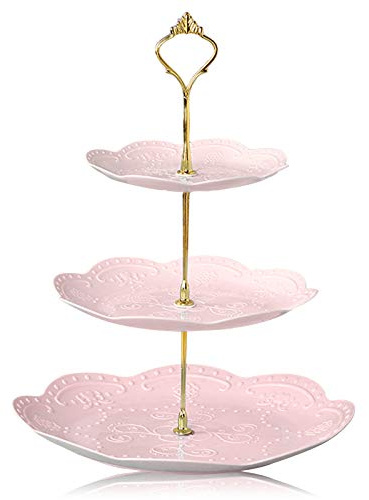 Elinala Alzata per Dolci, Supporto per Cupcake, Espositore per Feste in Plastica Multifunzionale Rimovibile a 3 Livelli per Dessert, Cupcakes, Frutta, Pane, Ecc (Rosa)