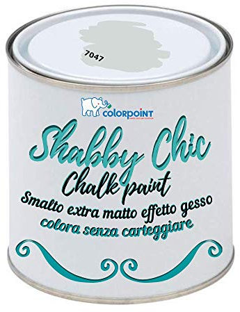 Vernice Shabby Chic CHALK PAINT 1 Litro - Pittura Extra Opaca - Colora senza Carteggiare - 22 COLORI VINTAGE (Grigio Pietra 7047)