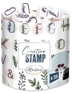 Aladine - 39 Alphabet-Stempel & Kronen mit schwarzem Stempelkissen, Großbuchstaben, für Scrapbooking, Karten, Bullet Journal, kreative Hobbys – Buchstaben A bis Z, Zahlen, Deko-Zahlen, 03751