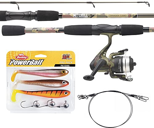 Mitchell Tanager Camouflage Fishing Set of a Rod and Reel Combo with line and Lures for Anglers Fishing for Trout and Perch. Available in Telescopic Travel Combo kit. Predator Fish Full Set up