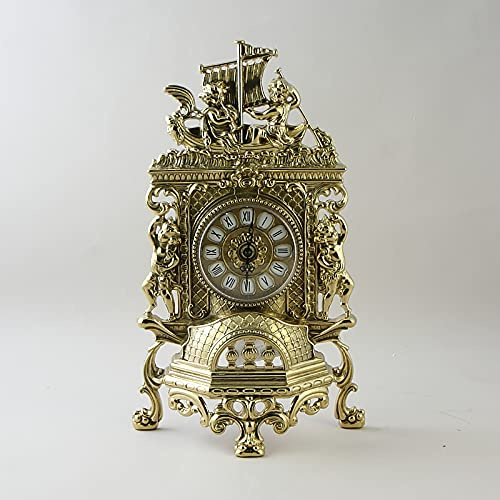 82100 Pendule Horloge de cheminée en laiton massif Doré Style français Horloge de table baroque Hauteur : 41 cm