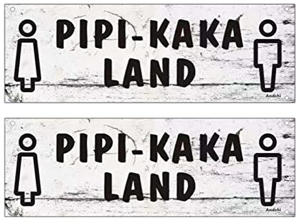 Andchi 2-Stück Toilettürschilder PIPI KAKA LAND - Etikett für die Toilettentür, Lustig Waschraum-Schild, WC Türschild aus Alu, 28x10cm