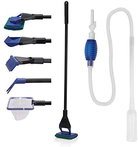 Gukasxi Aquarium Fish Tank Clean Tools,5 in 1 Aquarium Clean Tool Set Aquarium Gravel Cleaner Adjustable Cleaning Kit & Fish Tank Gravel Cleaner Siphon for Water Changing and Sand Cleaner