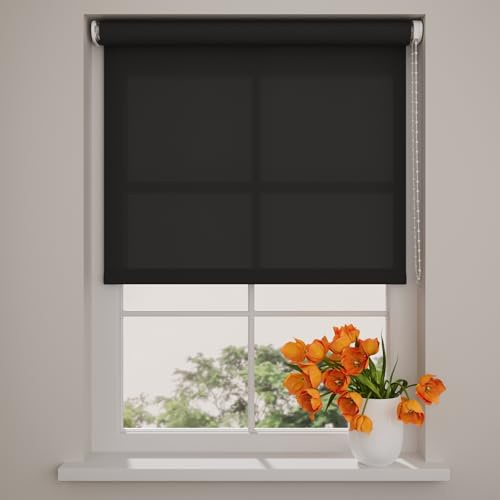 Radeco® Lichtdurchlässiges Rollo 40 x 190 cm Schwarz - für Fenster Innen, Größen von 40 bis 240 Breite, Ohne Bohren, Wandmontage