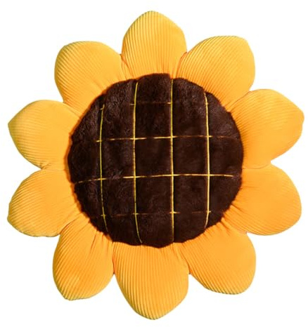 Uposao 3D Plüsch Gelbe Sonnenblumen Dekokissen, 38CM Blumenform Sitzkissen Plüsch Weiche Dekorative Sofa Kissen Tatami Sitzkissen Zierkissen Dekoration für Sofa Couch Schlafzimmer Kinderzimmer