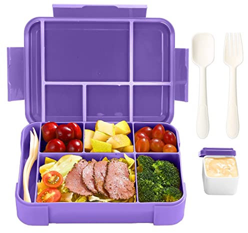 Inngly Fiambrera para niños con compartimentos, 1300 ml, sin BPA, fiambrera, a prueba de fugas, con 5 fiambreras, para adultos, niñas y niños, microondas y lavavajillas