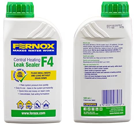 Kudos-Trading - Fernox F4 Leak Sealer 500ml Liquid Seal for Central Heating Pipe Work Leaks Water Underfloor Heating Non-Corrosive Non-Toxic Compatible with Most Heating Systems Long-Lasting Seal