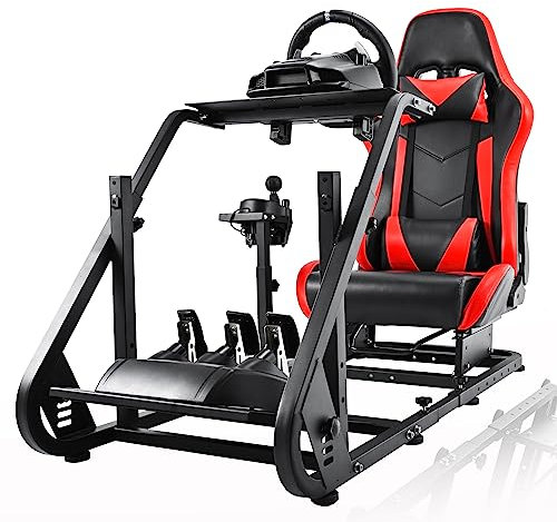 Anman Racing Simulator Cockpit-A37 fit for Logitech G25/27/29/920/923 Thrustmaster T80 T150 T248 Steering Wheel Stand with Seat Gifts for Game Lovers without Wheel Pedal and Handbrake (Red)