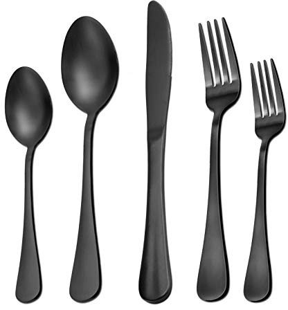 Matte Black Silverware Set for 8, 40 Pieces Heavy Duty Stainless Steel Flatware Set Utensils Cutlery Tableware Set Including Steak Knife Fork and Spoon, Gift Package for Wedding Housewarming