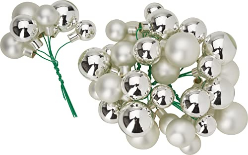 Othmar Decorations Weihnachtskugeln aus Glas am Draht 36 Stk. Christbaumschmuck Kugeln Glasdeko Weihnachten Baumschmuck 5 cm Silber-Mix