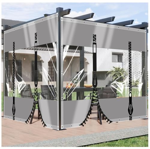 ZHJSHOU Clear Waterproof Heavy Duty Tarpaulin 2.2mx3m with Zip Door | Customizable Transparent Outdoor Cover for Gazebo Pergola &Winter Rain Protection