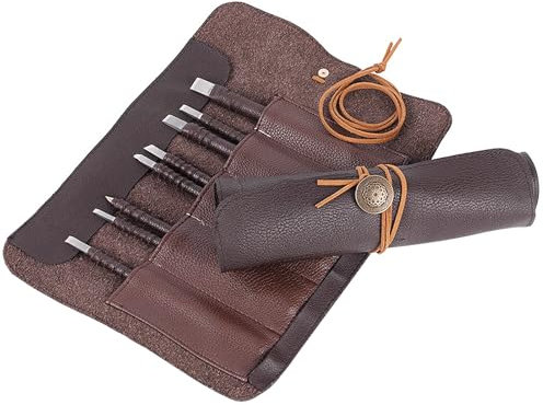 Lvpradior Set di 8 scalpelli per legno per la lavorazione del legno con custodia, corpo intero in acciaio per bullonatura, intaglio, muratura, punzonatura e rivettatura del metallo