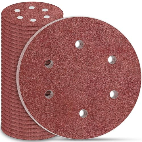 STEBRUAM Slipskivor 225 mm, 30 st slippapper 6 hål runda slippapperssatser av sandpapper, korn P60 för slipmaskiner för gipsslipar och slipmaskiner