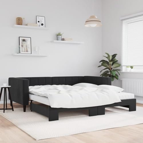 Gecheer Tagesbett,Sofabett Ausziehbar mit Matratzen,Gästebett Schlafsofa für Schlafzimmer Wohnzimmer,Sofa Ausziehbett,Doppelbett Schlafbett sitzersofa Tagesbettsofa Couchbett Schwarz 100x200 cm Samt