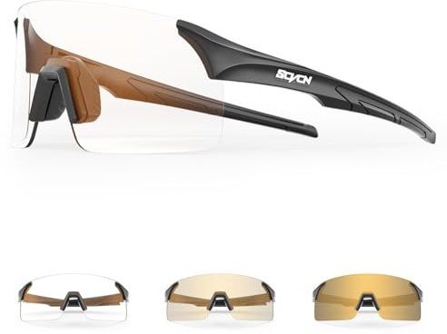 SCVCN Fahrradbrille Selbsttönend für Damen Herren, Photochrome Radsportbrille Sonnenbrille mit UV400 Schutz Randlose Transprante Gläser für Outdoorsports S142 S142