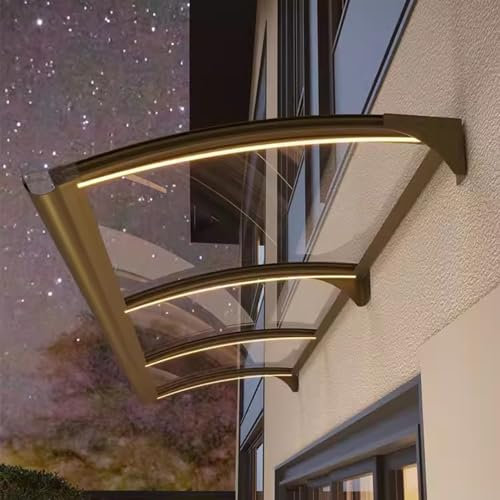 Moderne Aluminium Marquise de Porte Exterieur, Auvent de Porte Polycarbonate Transparent, Protection Contre La Pluie et La Neige, Protection UV(150x157cm)