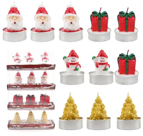 OMIGA Velas Navidad 12 Piezas Mini Velas Navideñas Sin Aroma Velas Pequeñas Santa Muñeco de Nieve Regalo Para la Decoración de la Mesa de la Fiesta de Navidad Loca de Nochebuena 5x4cm
