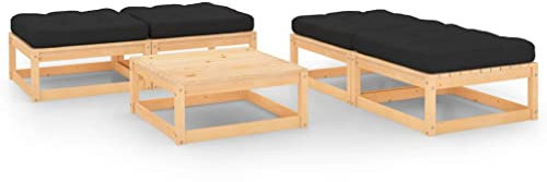 KATERYY 5-TLG. Garten-Lounge-Set mit Kissen Massivholz Kiefer,Garten LoungeSet Holz Gemütliches Sitzmöbel für Entspannung und Geselligkeit