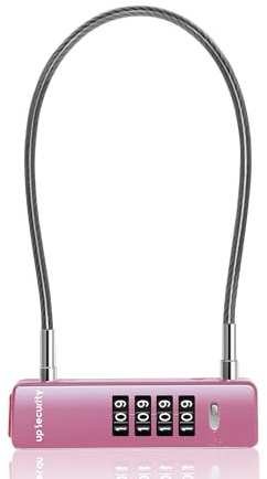 Candado de Combinación UP Security para Bicicleta, Candado de Cable de 4 Dígitos para Puerta de Cerca Exterior, Caja de Seguridad para Equipaje, Scooter, Candado en U con Código (Cable de 30cm, Rosa)