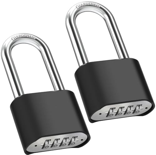 Diyife Heavy Duty Combination Padlocks Outdoor, [Weatherproof] [2 Pack] Long Shackle 51.5mm Large 4 Digit Number Padlock with 8mm Thick 304 Stainless Steel Shackle for Garage, Home, School, Gate