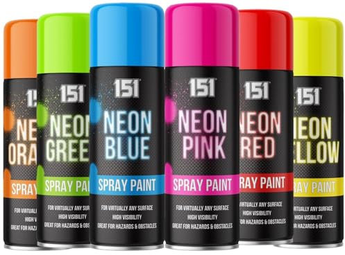 6 Mix Cans Fluorescent Neon Spray Paint Multipurpose Aerosol DIY Graffiti (Banksey) N0 CFCs Extra Bright Assorted Colours Paint Blue Green Orange Pink Yellow Red 400ml - A19