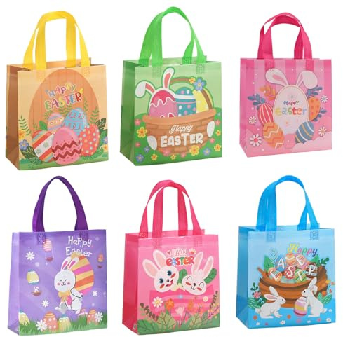 BOOSHMall 6 Stück Geschenktüten Ostern Kinder, Ostertüten zum Befüllen, Ostern Taschen mit Griff, Wiederverwendbare zum Verpacken von Geschenken, Eiersuche, Partyzubehör