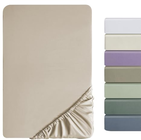 SOULFUL Satin Spannbettlaken 140x200cm Baumwolle, 100% Langstapelige Kühlend Spannbettlaken bis 25cm Matratzenhöhe für Allergiker Geeignet, Oeko-Tex Zertifiziert-Oatmeal