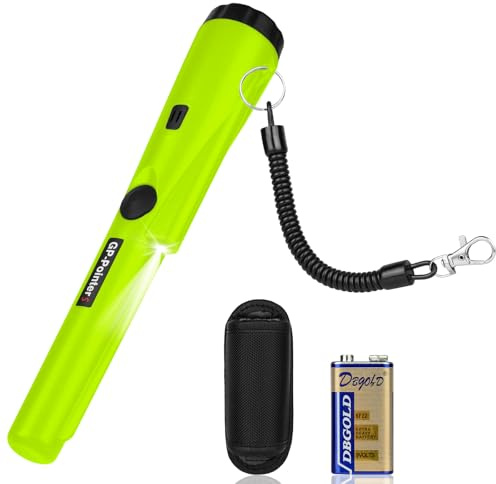 Flintronic Metalldetektor Klein, Tragbar Metallsuchgerät IP66 Wasserdichter | Pinpointer Metalldetektor mit Holster, LED Indicator und 9V Batterie, für Goldsuche, Schmuck, Silber(Grün)