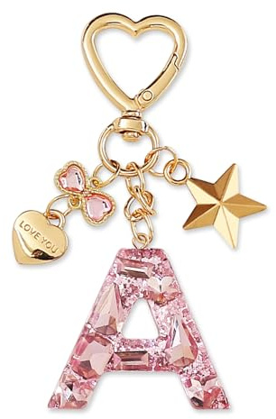ZVRSUA Schlüsselanhänger Buchstabe,Süß Schlüsselanhänger Glitzer Strass Teenager Mädchen， Handtaschen-Anhänger，Keyring Letter Keyring with Initial，Geschenke (Rosa Buchstabe A)