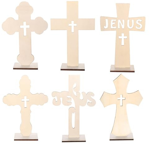 Hshenjhu 6 Piezas Cruz de Madera,Cruz de Madera Decorativa,Pequeña Cruz de pie,Cruz Católica Decoración Religiosa Artesanía para el Hogar,Capilla,Decoración Cristiana,Oficina,11 x 8 cm