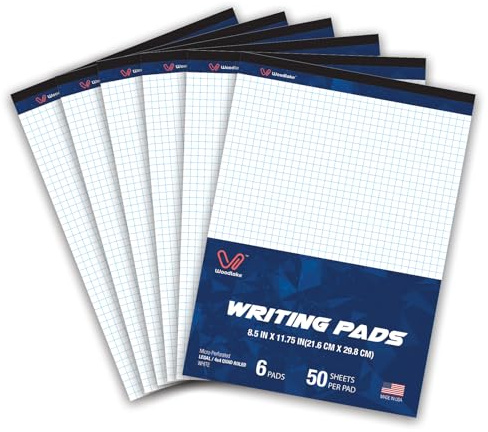 Woodlake Grafikpapierblock, 21,6 x 28,9 cm, kariertes Notizbuch, 10,2 x 10,2 cm, kariertes Rasterpapier, 50 Blatt pro Block, 6 Stück, mikroperforiertes Grafikpapier für Mathematik, hergestellt in den