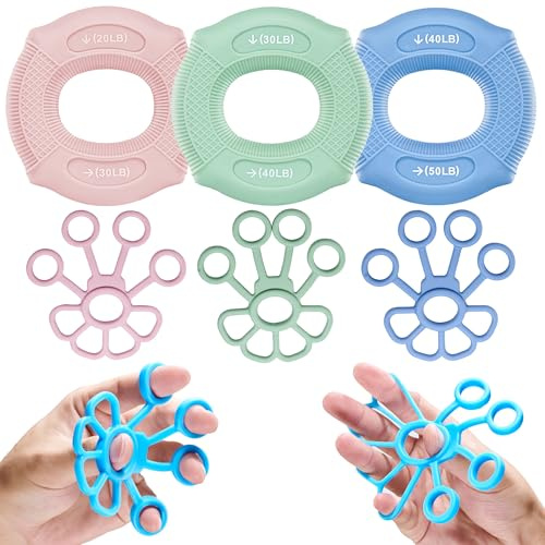 Gimars 6pcs Allenatore di Presa per Mano 20-50LB,Barelle per per Dita 2-6KG,Rinforzatore Avambracci Dita,Kit di Allenamento della Mano Dita per Forze Mirate Sollievo Recupero Muscolare