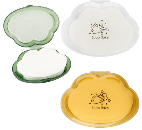 Lotsdonxia 3 Boxes of Portable Soap Flakes, Cute Cloud Shape Disposable Antibacterial Children's Cleaning Soap Flakes for Home, Office, School, Travel (White, Green, Yellow)