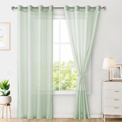 Hiasan Gardinen mit Ösen Vorhänge Wohnzimmer Transparent Grün H225xB140cm