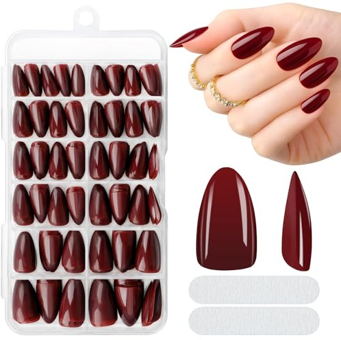 MELLIEX 240 Pièces Faux Ongles Courts Amande Rouge Capsules Ongles à Coller 10 Tailles Acrylique Couverture Complète Press On Nails