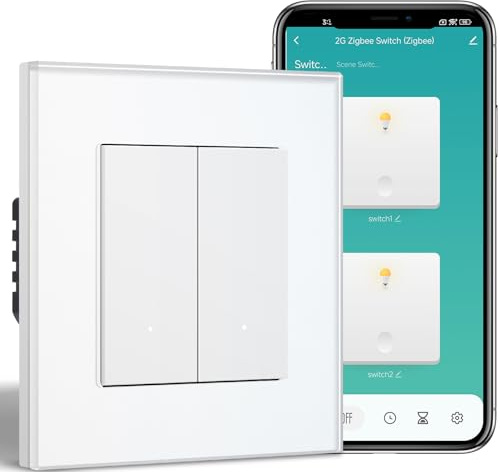 BSEEDLIFE Smart Lichtschalter Unterputz, Zigbee 2-Fach 1-Weg Schalter, Intelligente Wandschalter für Smart Home, Kompatibel mit Alexa, Google Home(über Tuya/Smart Life App), Weiß（86 * 86mm）